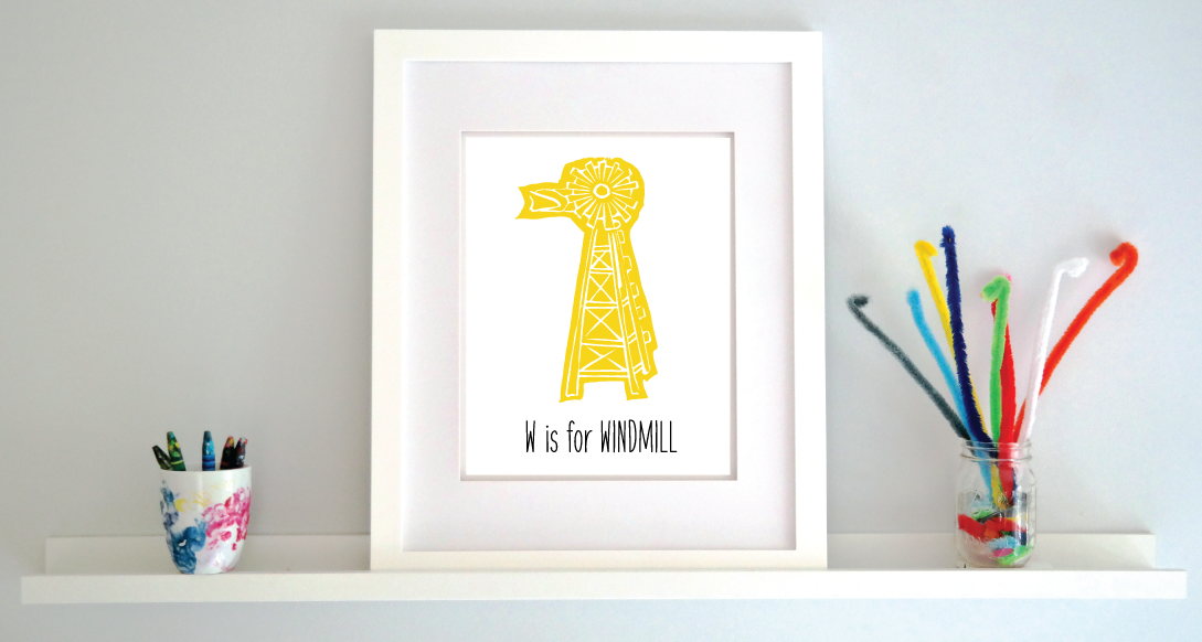W is for Windmill: Farm Alphabet Letter Print
