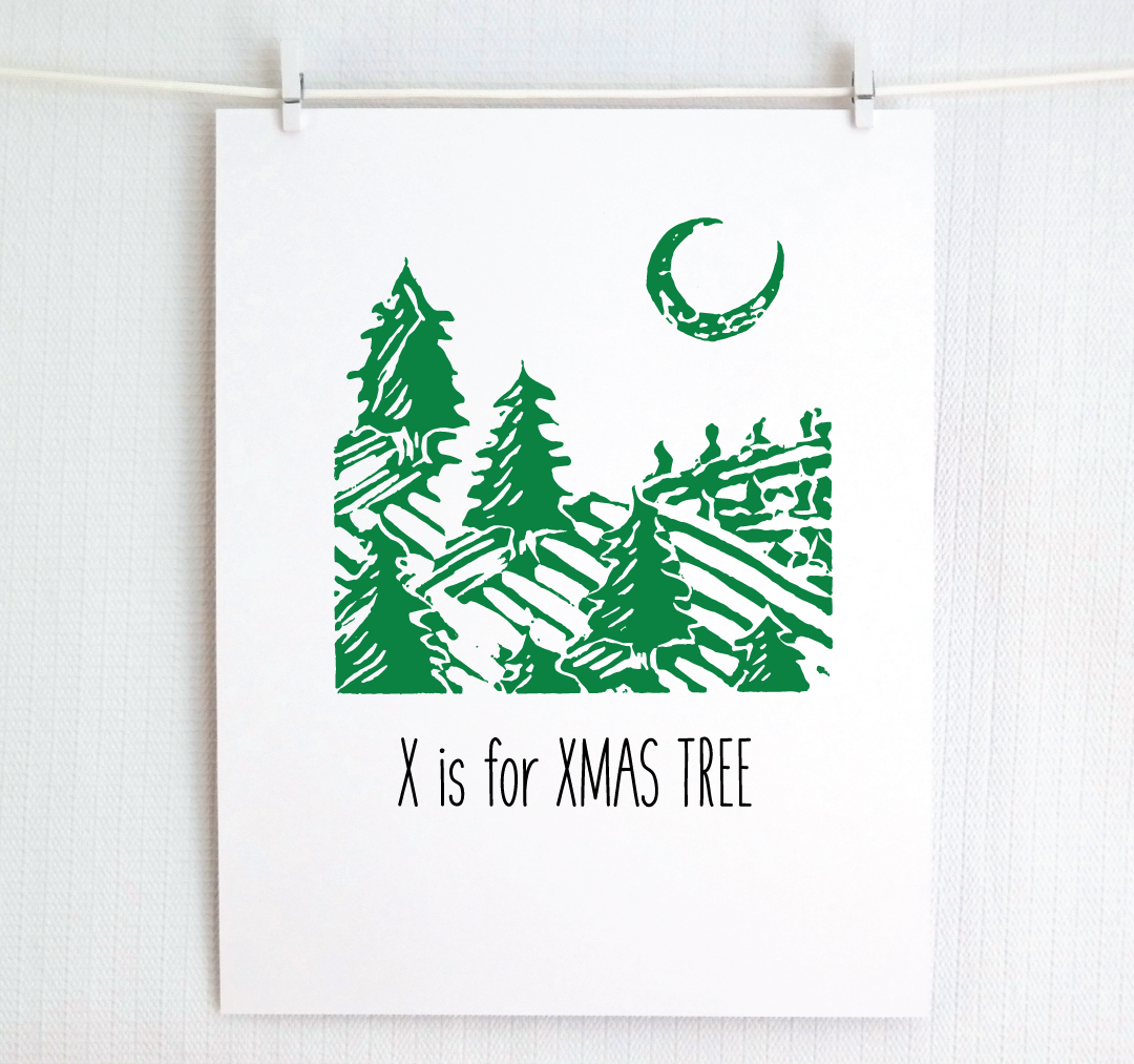 X is for X-Mas Tree: Farm Alphabet Letter Print