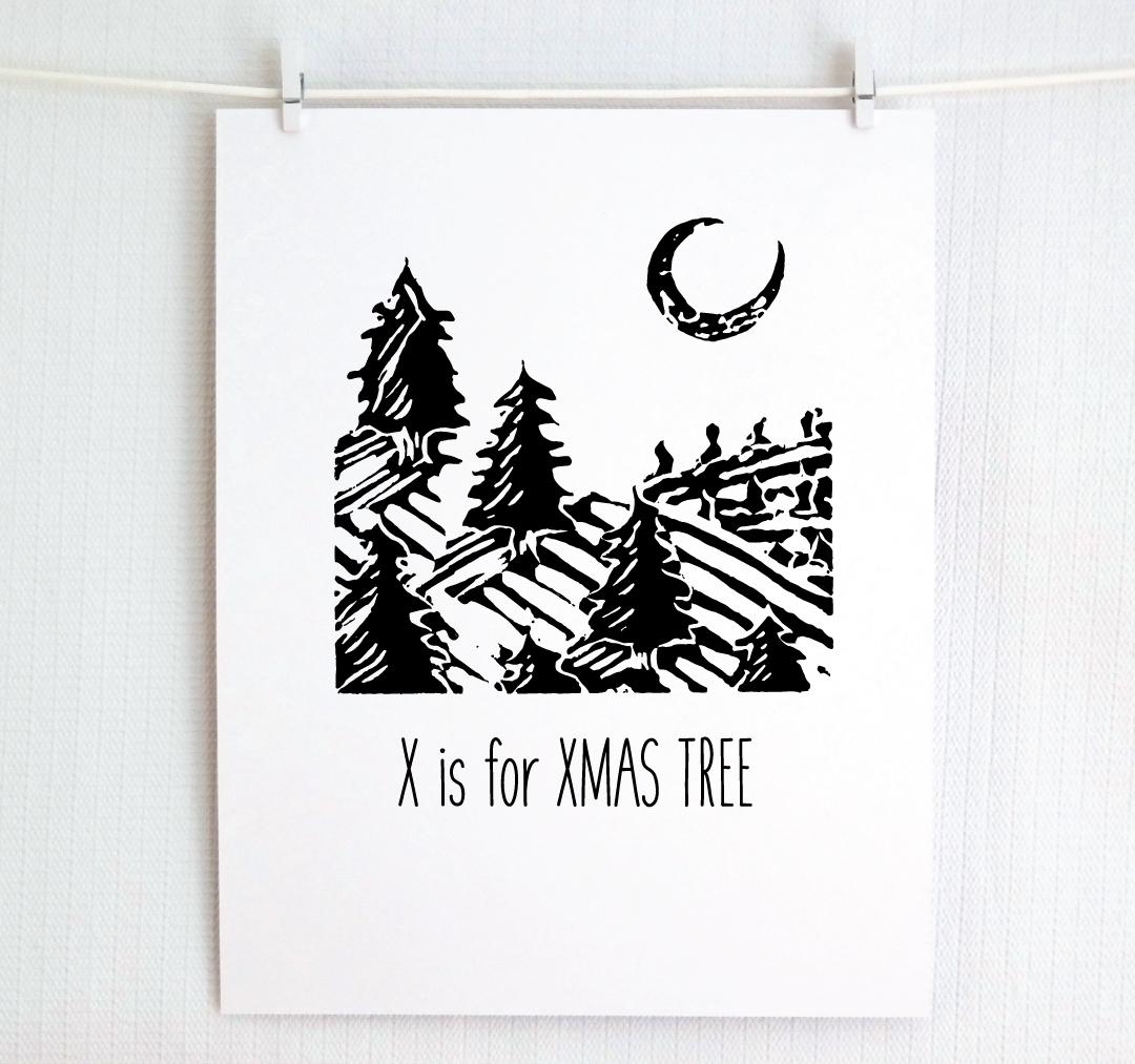 X is for X-Mas Tree: Farm Alphabet Letter Print