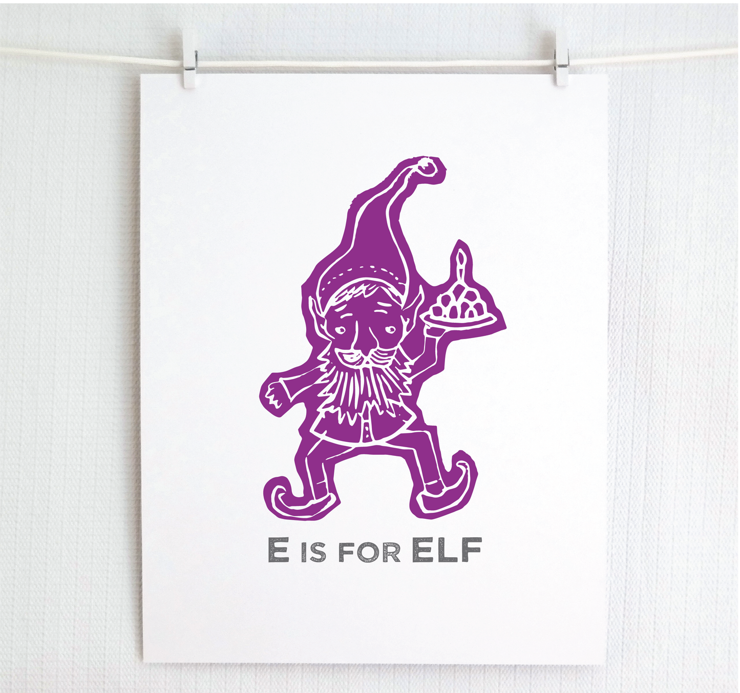 E is for Elf Illustrated Print