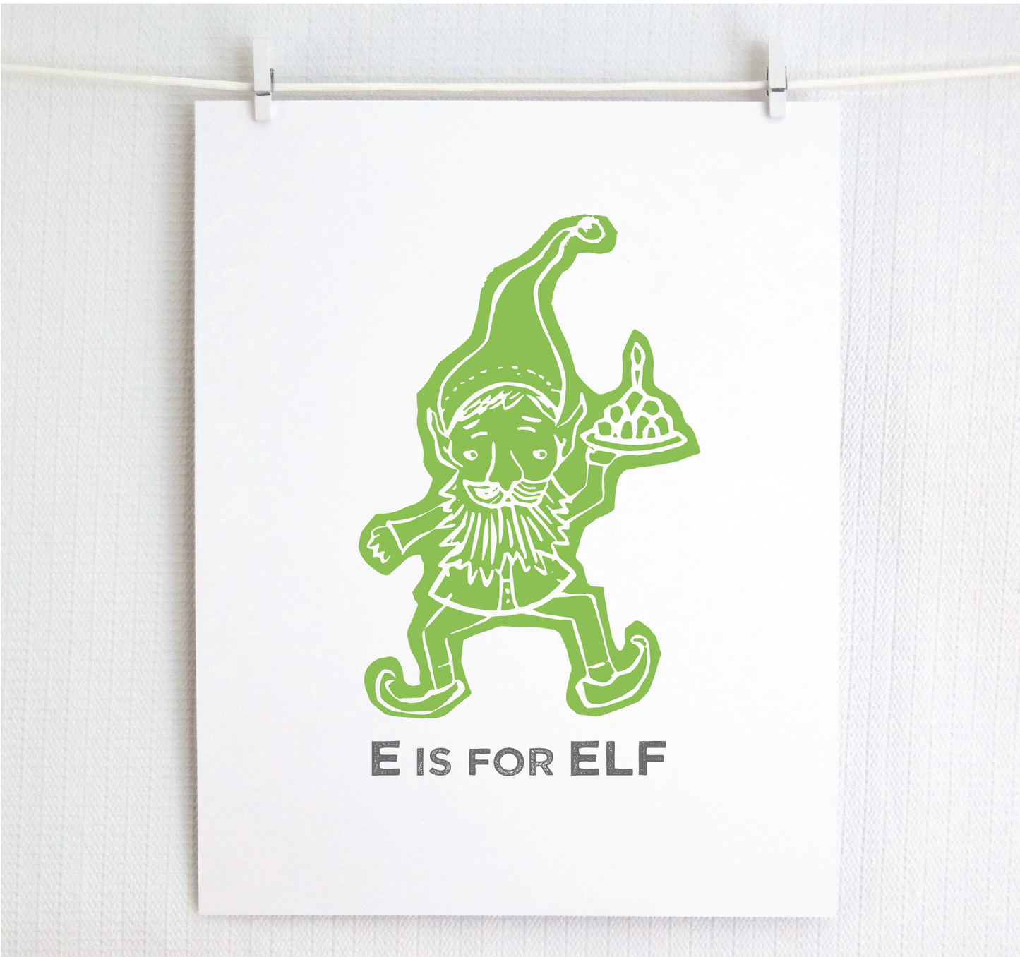 E is for Elf Illustrated Print