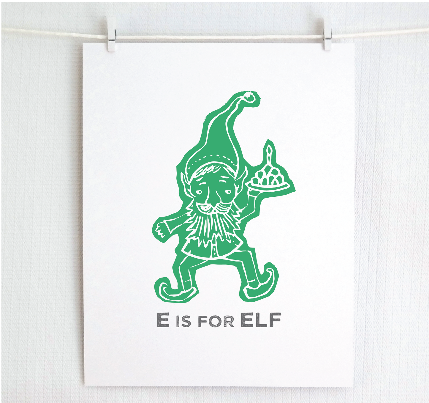 E is for Elf Illustrated Print