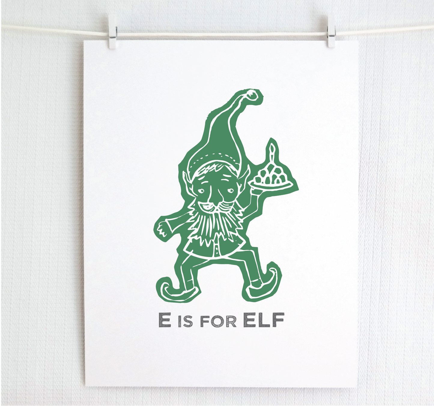 E is for Elf Illustrated Print