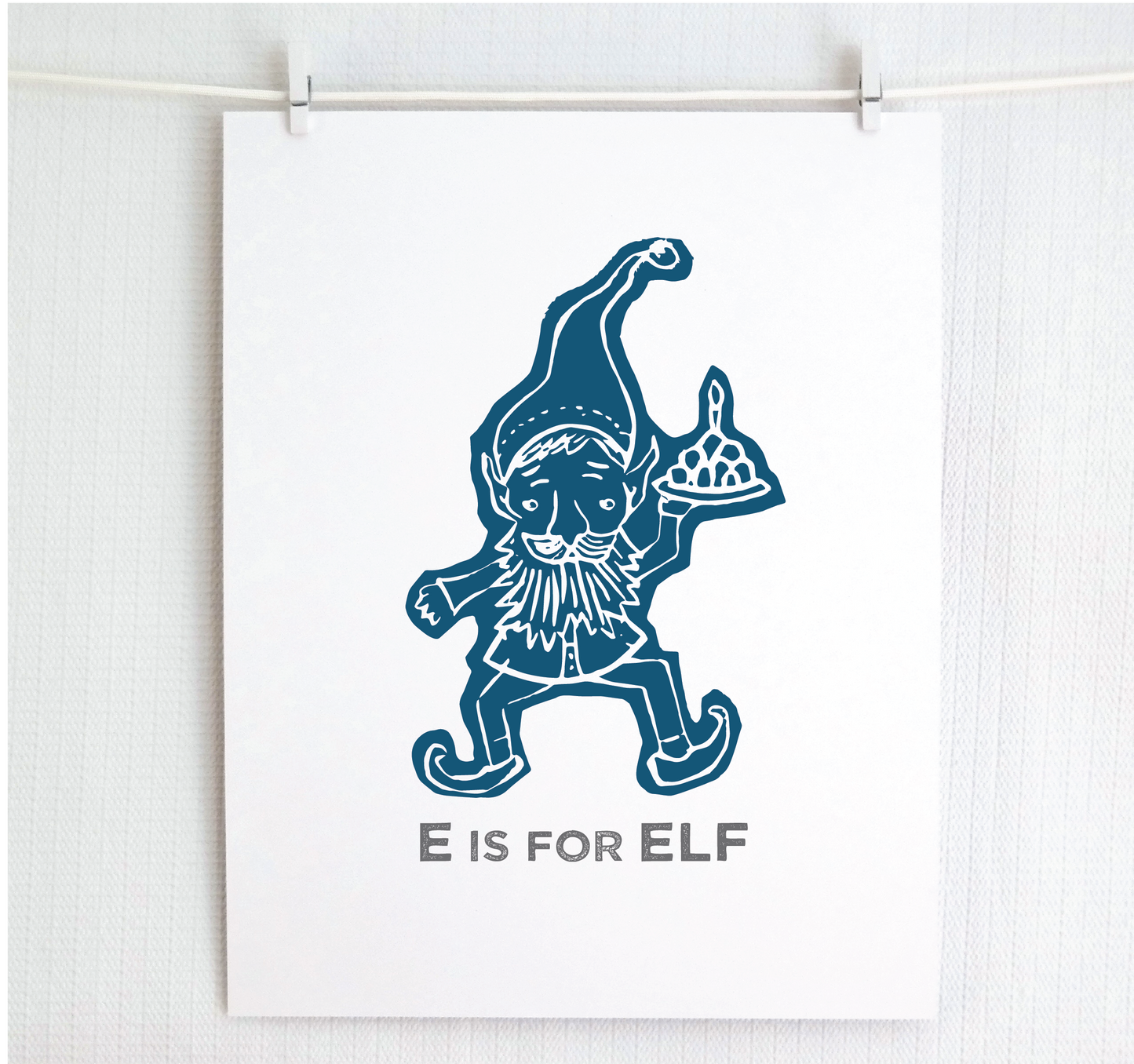 E is for Elf Illustrated Print