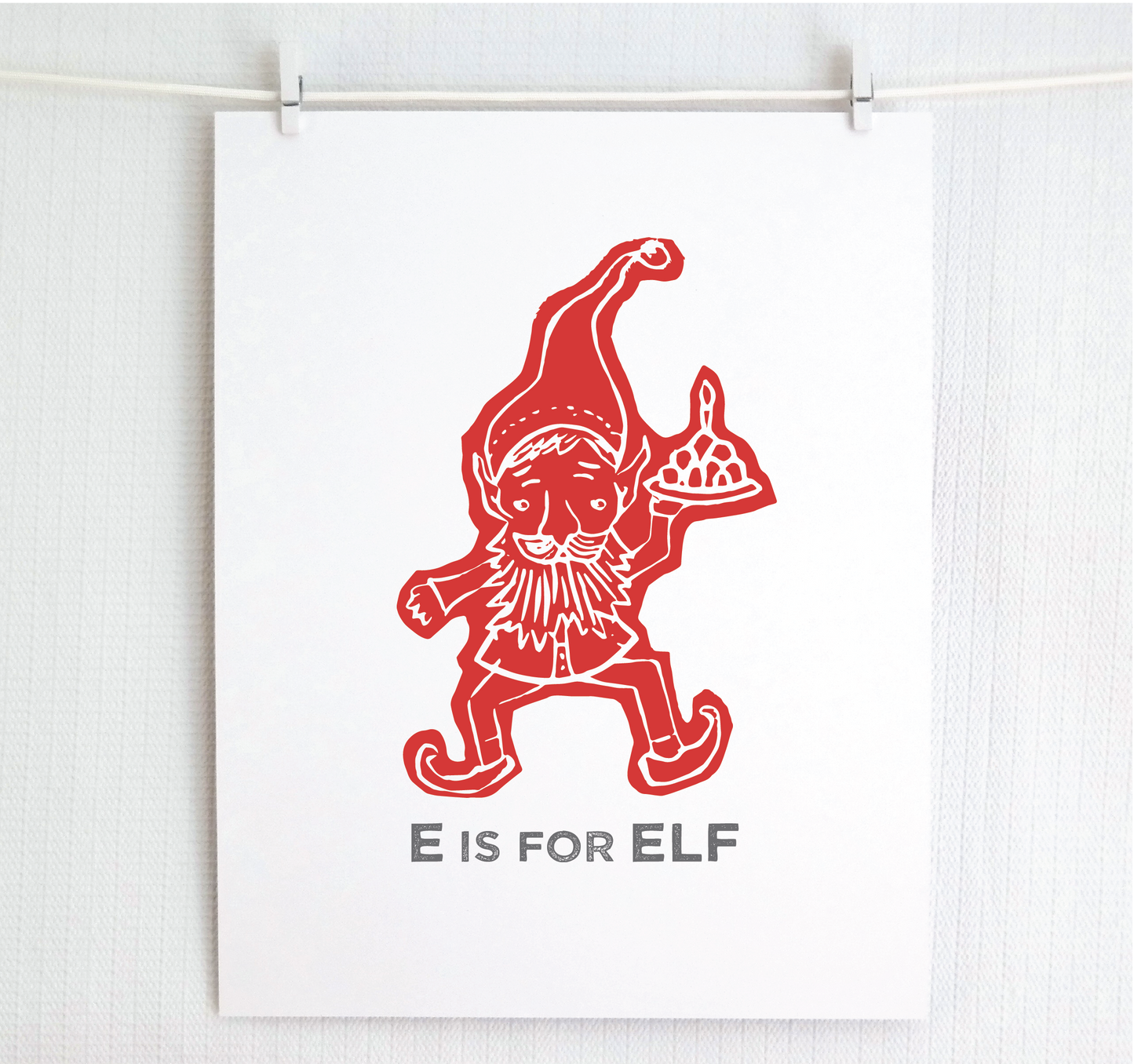 E is for Elf Illustrated Print