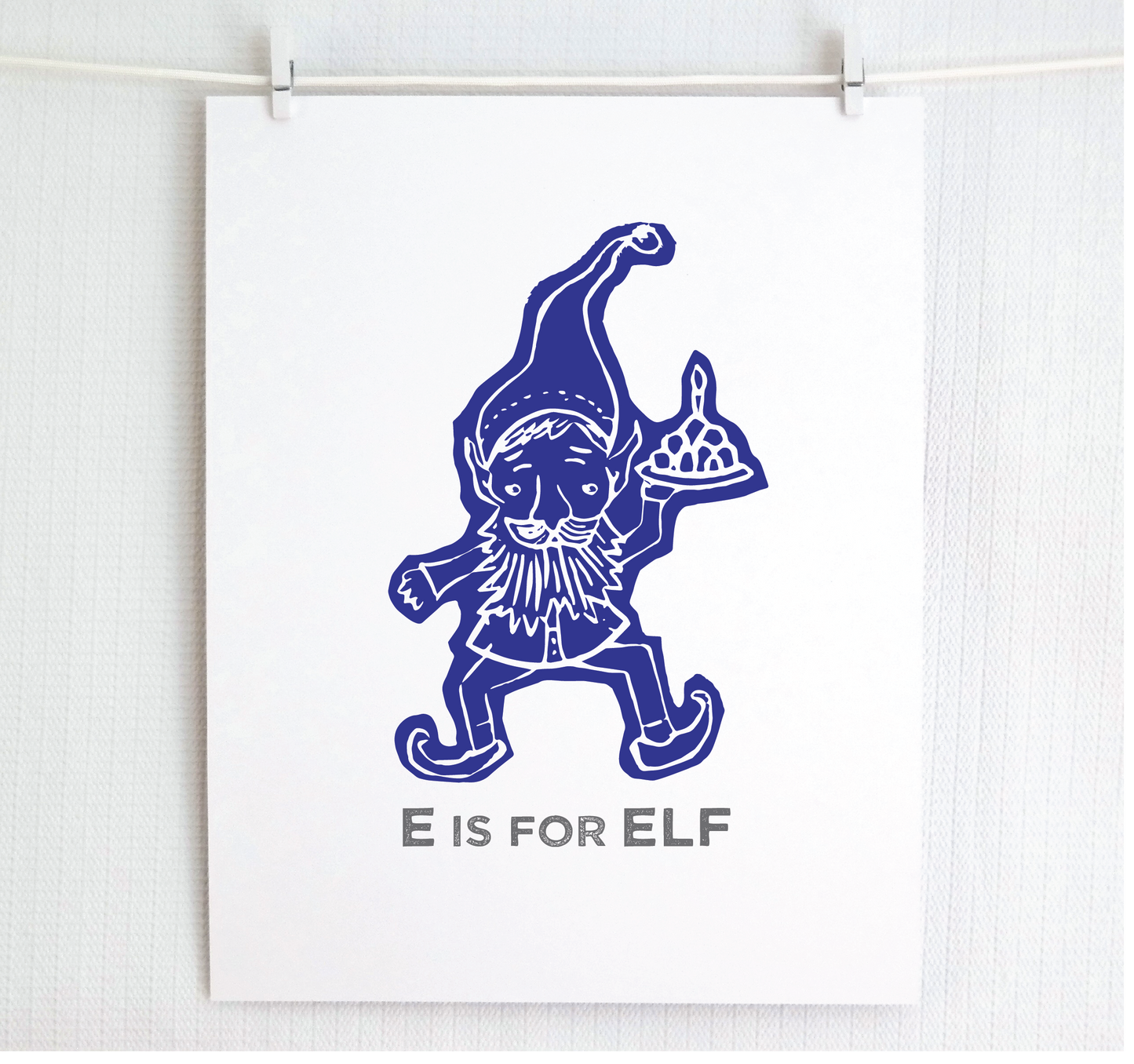 E is for Elf Illustrated Print