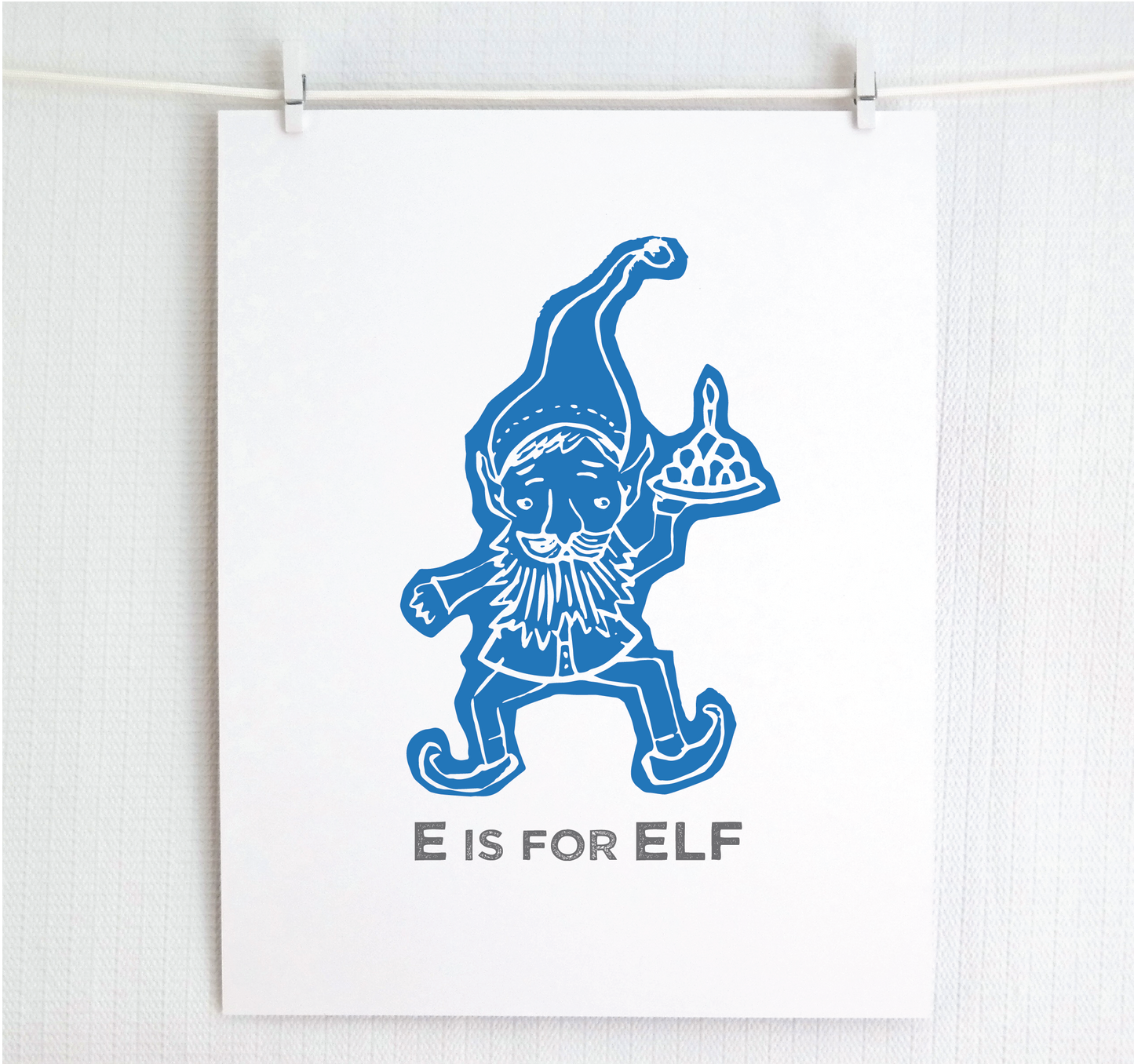 E is for Elf Illustrated Print