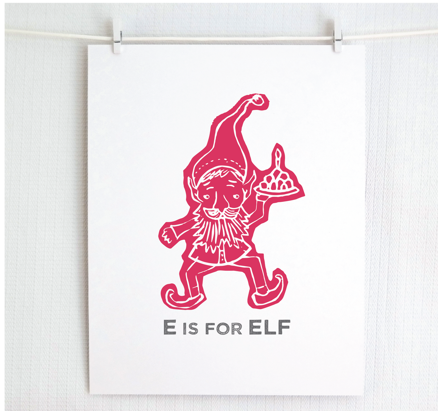 E is for Elf Illustrated Print