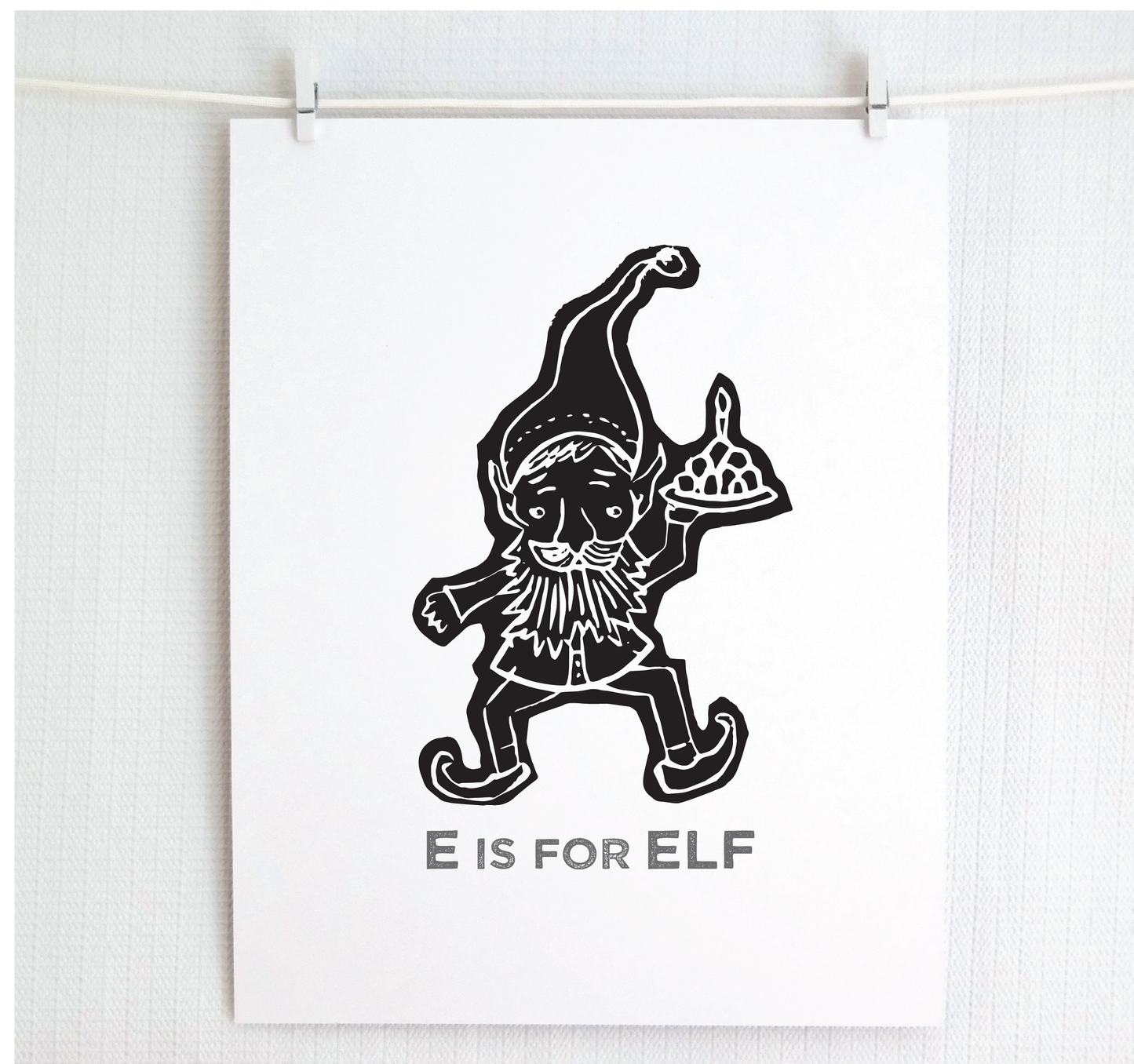 E is for Elf Illustrated Print