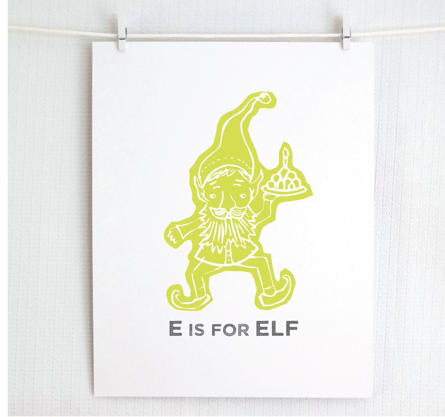 E is for Elf Illustrated Print
