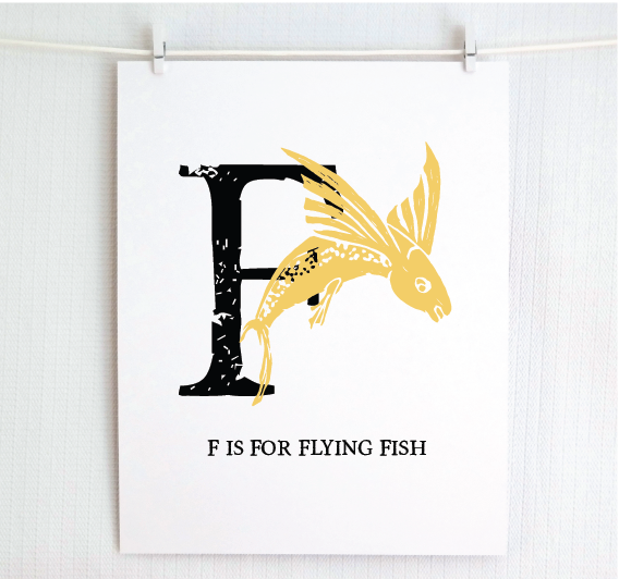 F is for Flying Fish Illustrated Print