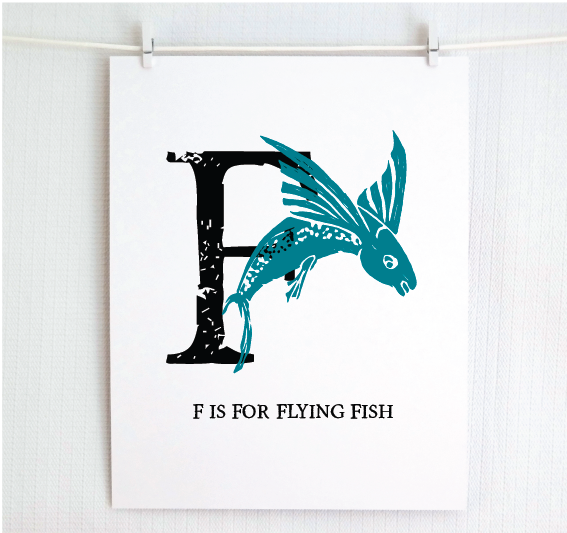 F is for Flying Fish Illustrated Print