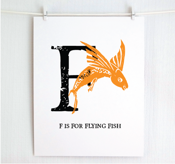 F is for Flying Fish Illustrated Print