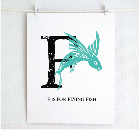 F is for Flying Fish Illustrated Print