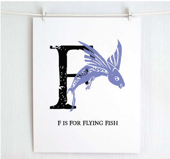 F is for Flying Fish Illustrated Print