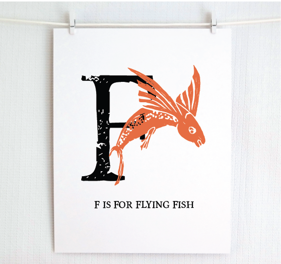F is for Flying Fish Illustrated Print
