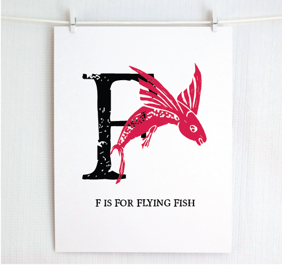 F is for Flying Fish Illustrated Print