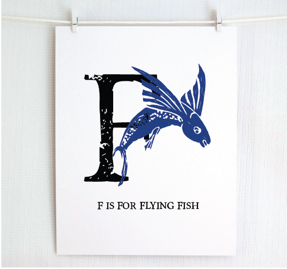 F is for Flying Fish Illustrated Print