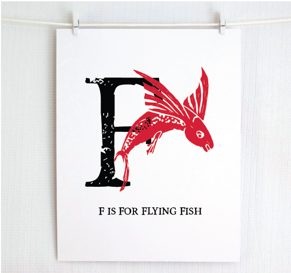 F is for Flying Fish Illustrated Print