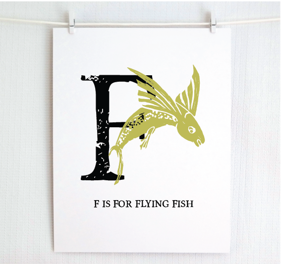 F is for Flying Fish Illustrated Print