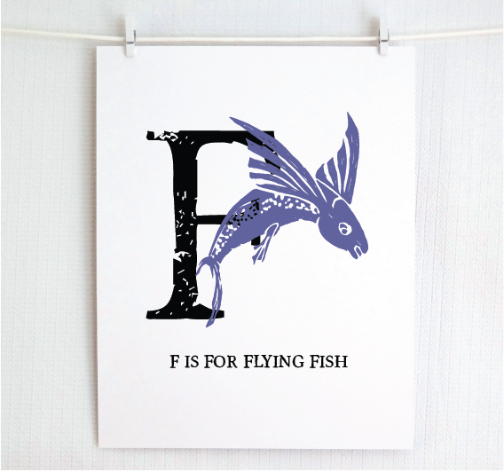 F is for Flying Fish Illustrated Print