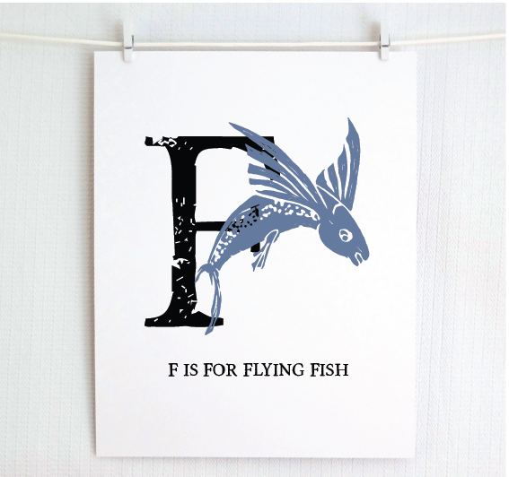 F is for Flying Fish Illustrated Print