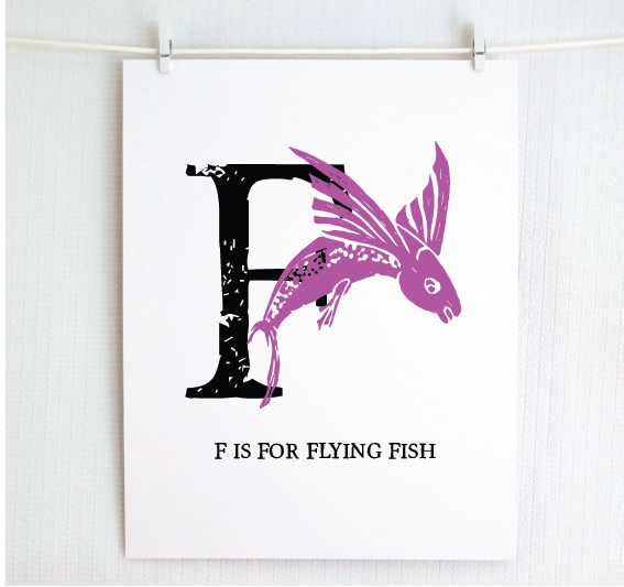 F is for Flying Fish Illustrated Print