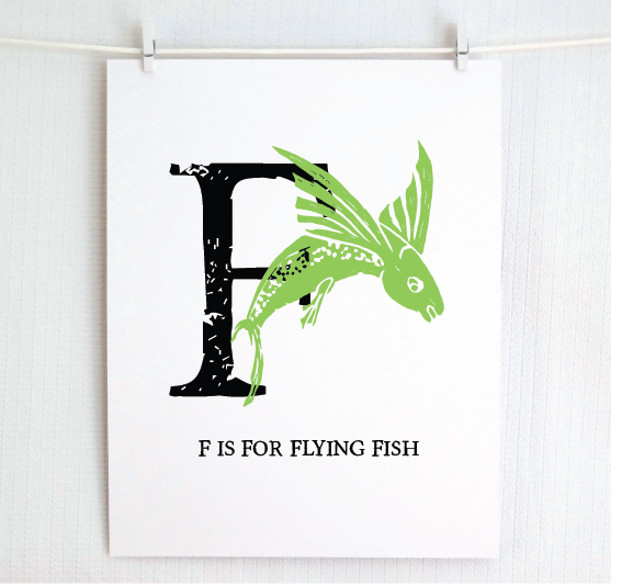 F is for Flying Fish Illustrated Print