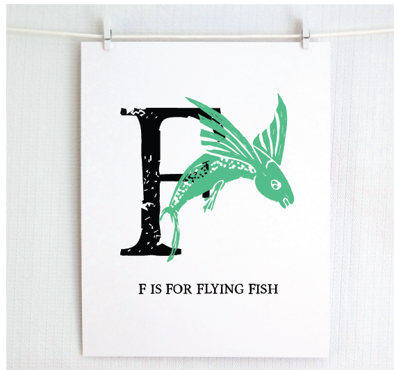 F is for Flying Fish Illustrated Print