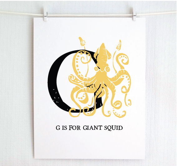G is for Giant Squid Illustrated Print