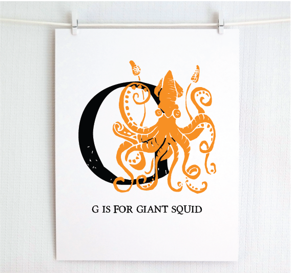 G is for Giant Squid Illustrated Print