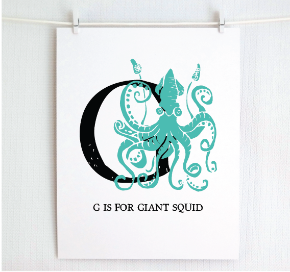 G is for Giant Squid Illustrated Print