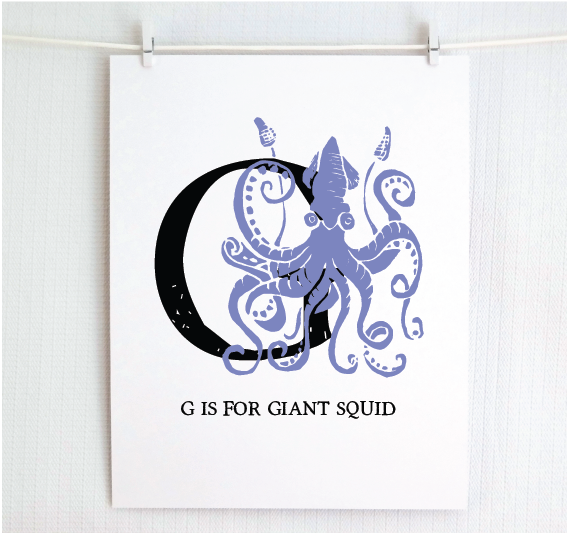 G is for Giant Squid Illustrated Print
