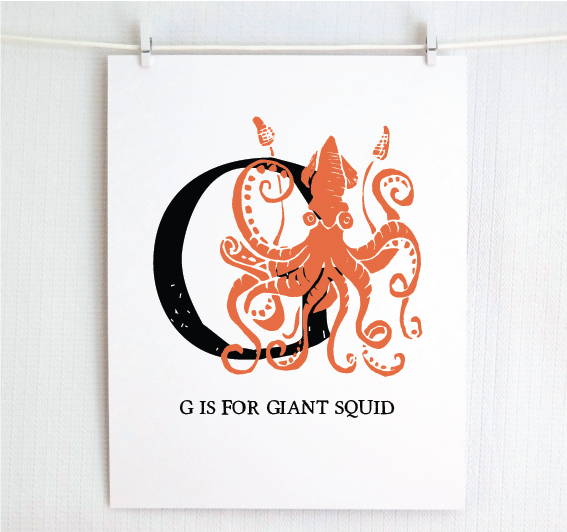 G is for Giant Squid Illustrated Print