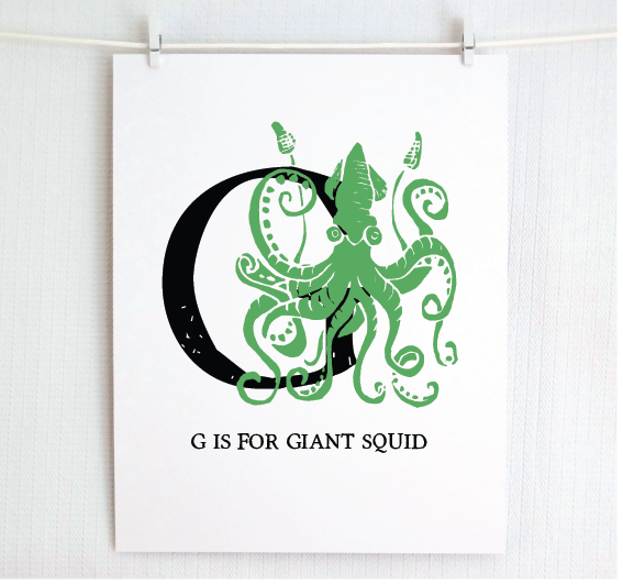 G is for Giant Squid Illustrated Print
