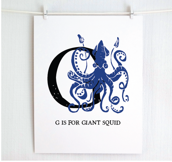 G is for Giant Squid Illustrated Print