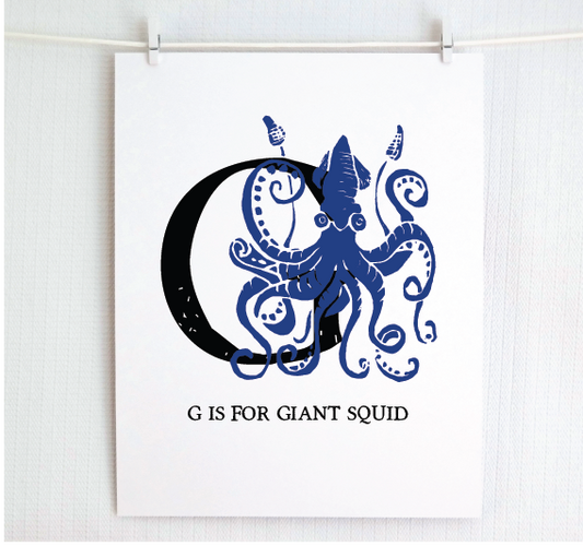 G is for Giant Squid Illustrated Print