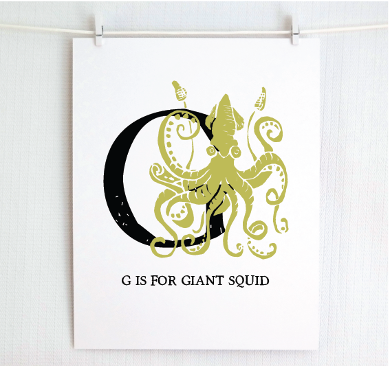 G is for Giant Squid Illustrated Print