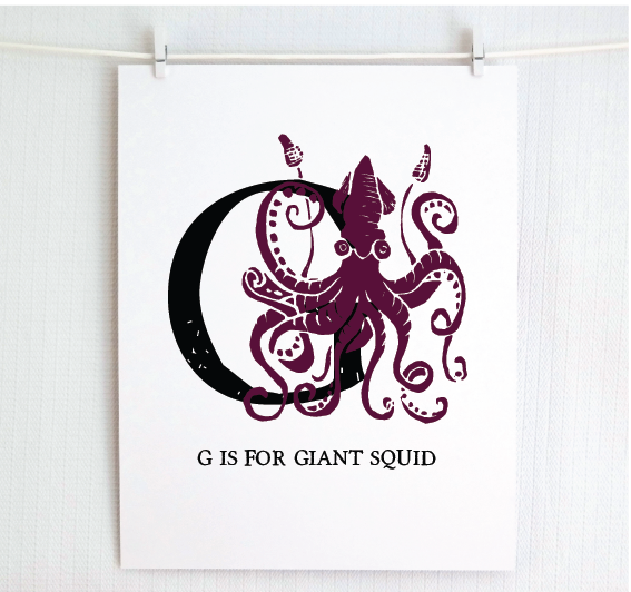 G is for Giant Squid Illustrated Print