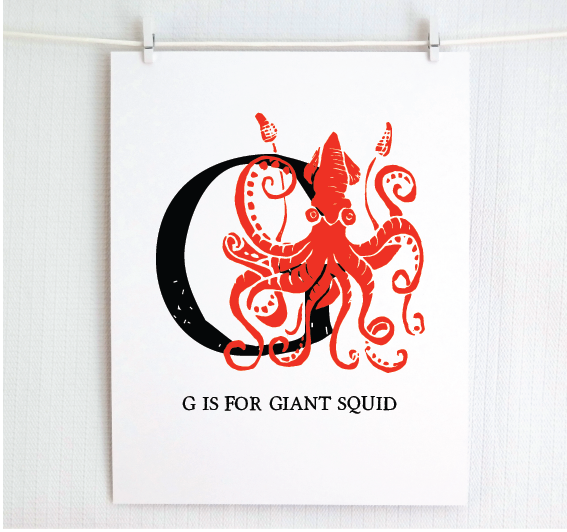 G is for Giant Squid Illustrated Print