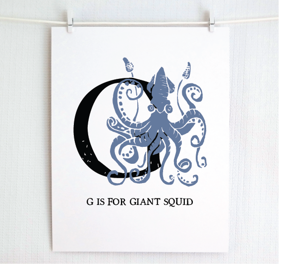 G is for Giant Squid Illustrated Print