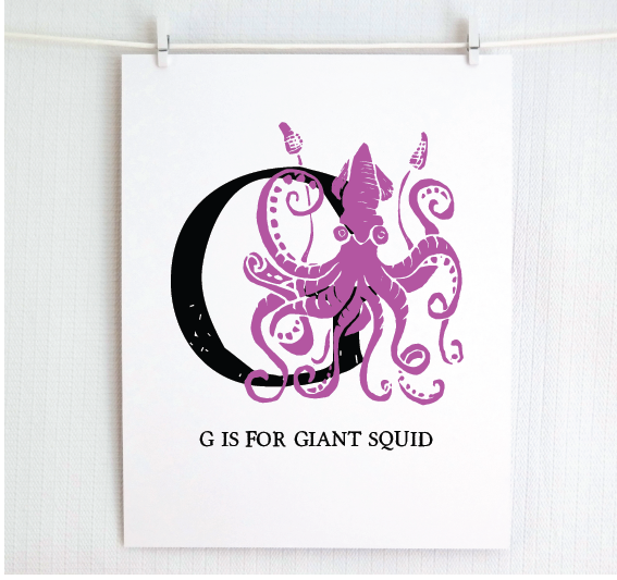 G is for Giant Squid Illustrated Print