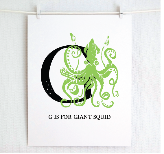G is for Giant Squid Illustrated Print
