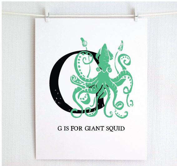 G is for Giant Squid Illustrated Print
