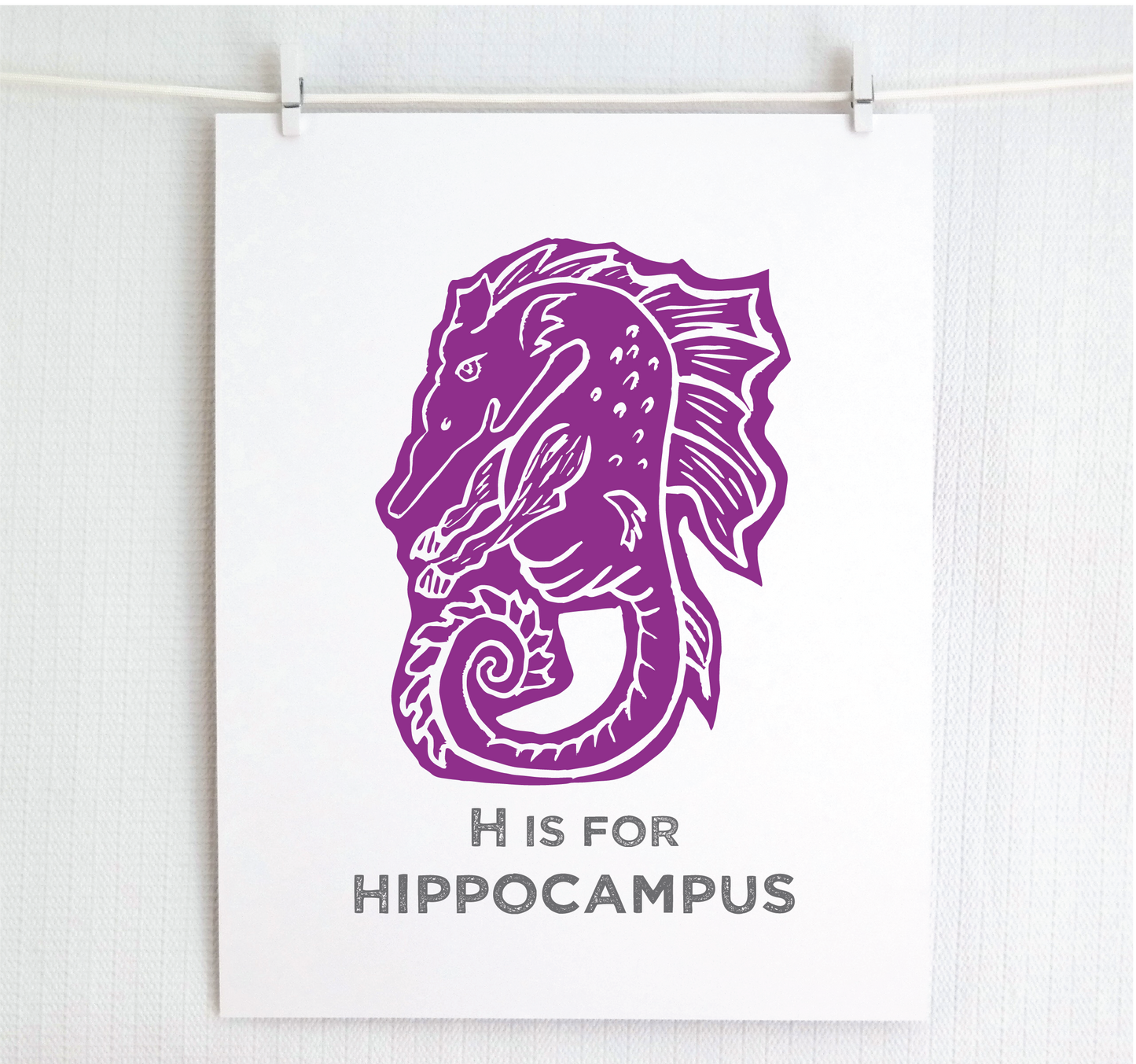 H is for Hippocampus Illustrated Print