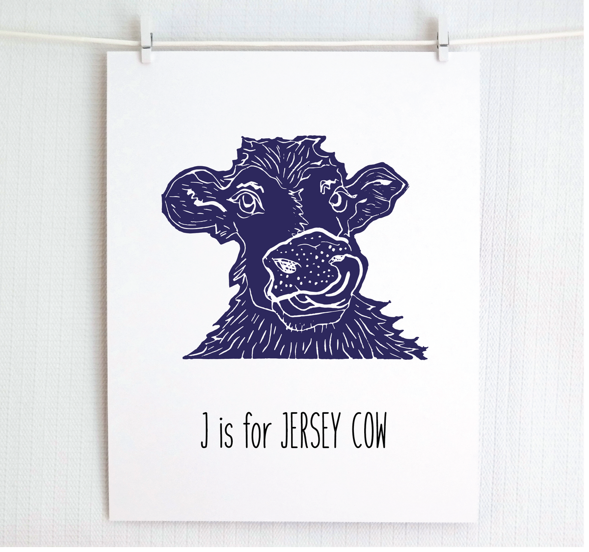 J is for Jersey Cow Illustrated Print
