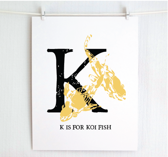 K is for Koi Fish Illustrated Print