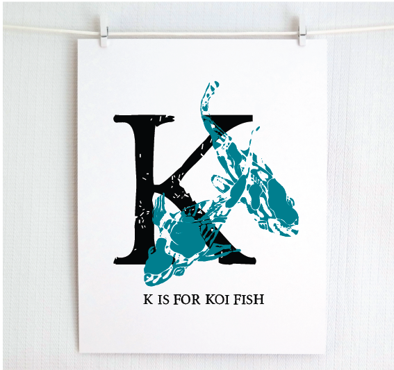 K is for Koi Fish Illustrated Print