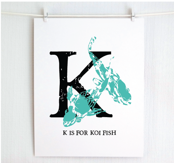 K is for Koi Fish Illustrated Print