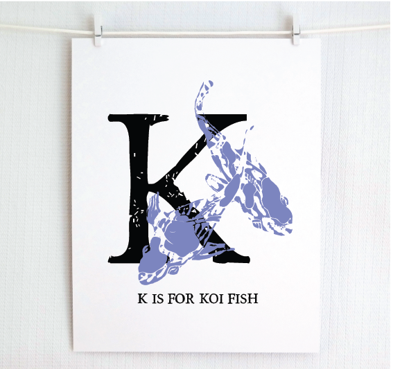 K is for Koi Fish Illustrated Print